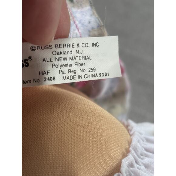 Vintage Russ Berrie 11" Troll Plush Soft Body Girl Doll Floral Dress Pink Hair - Picture 5 of 5